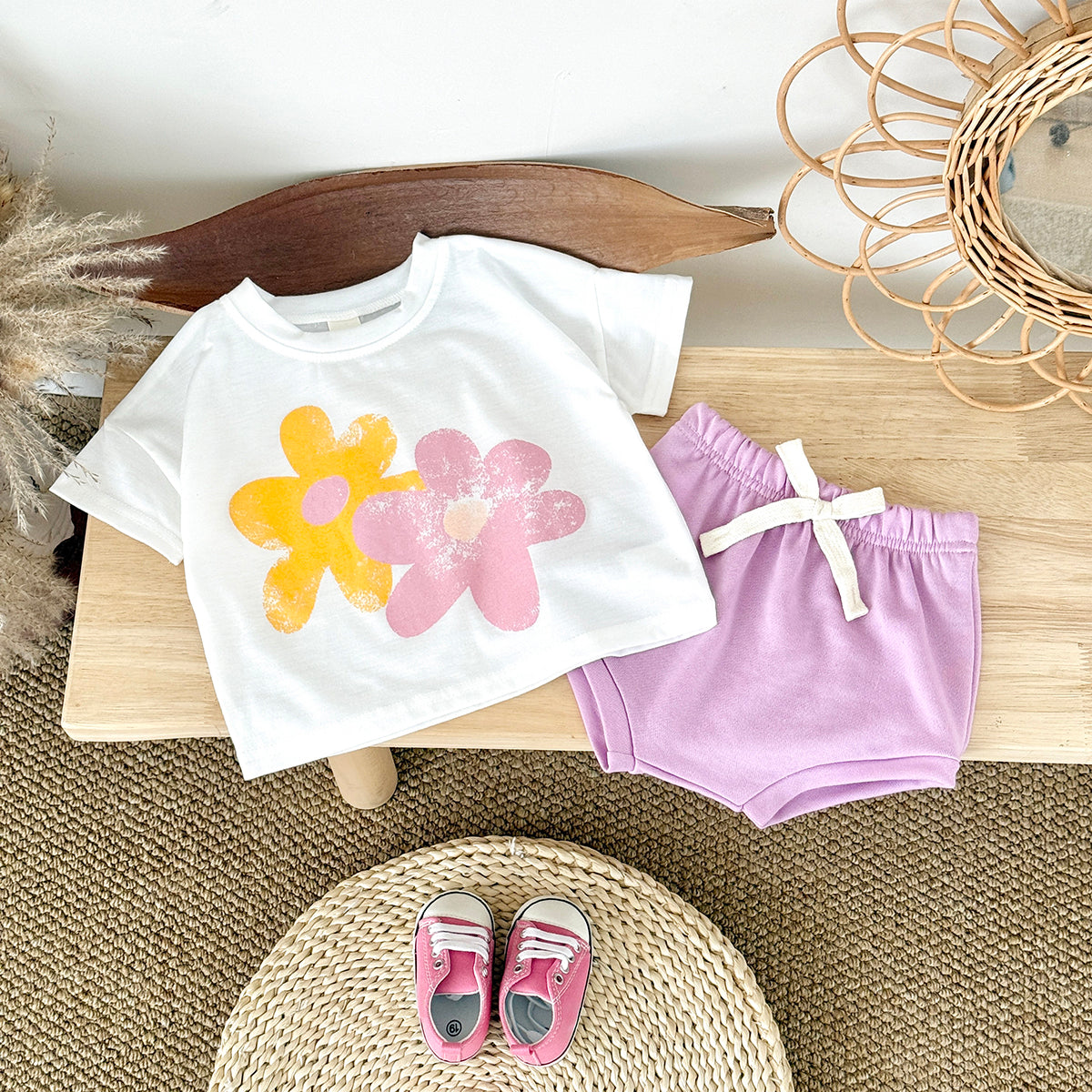 Summer Big Red Floral Print Set for Girls
