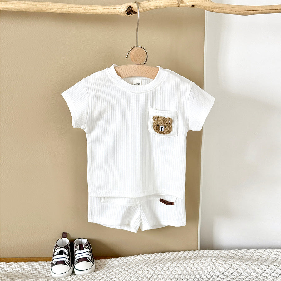 Summer White Striped Bear Embroidery Set