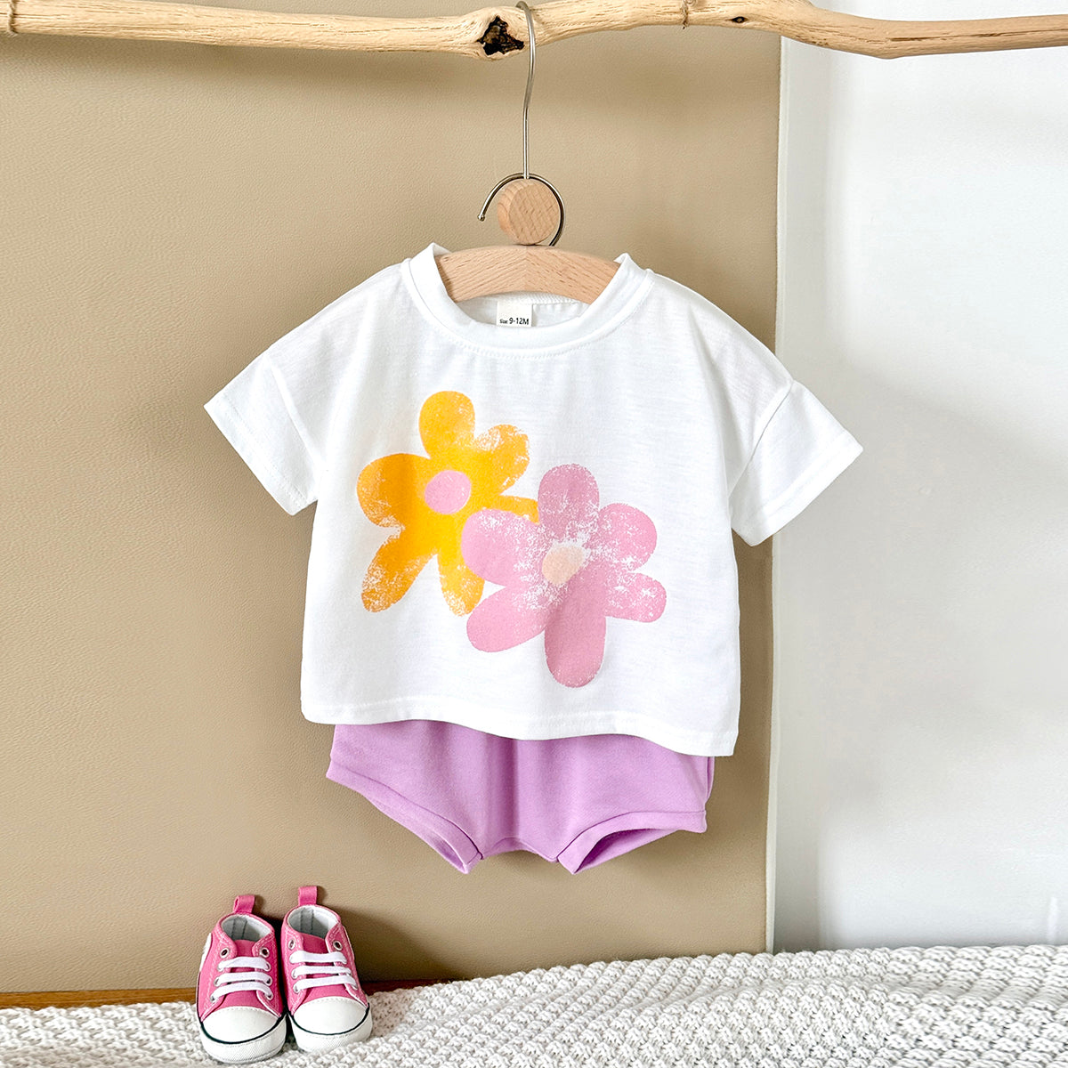 Summer Big Red Floral Print Set for Girls