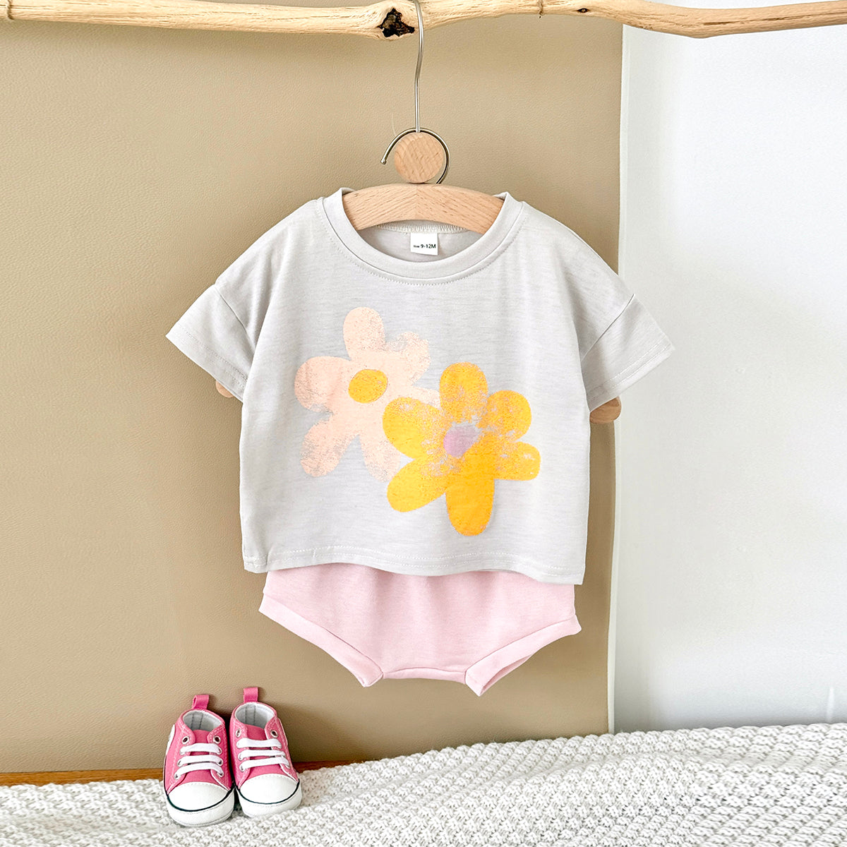 Summer Big Red Floral Print Set for Girls