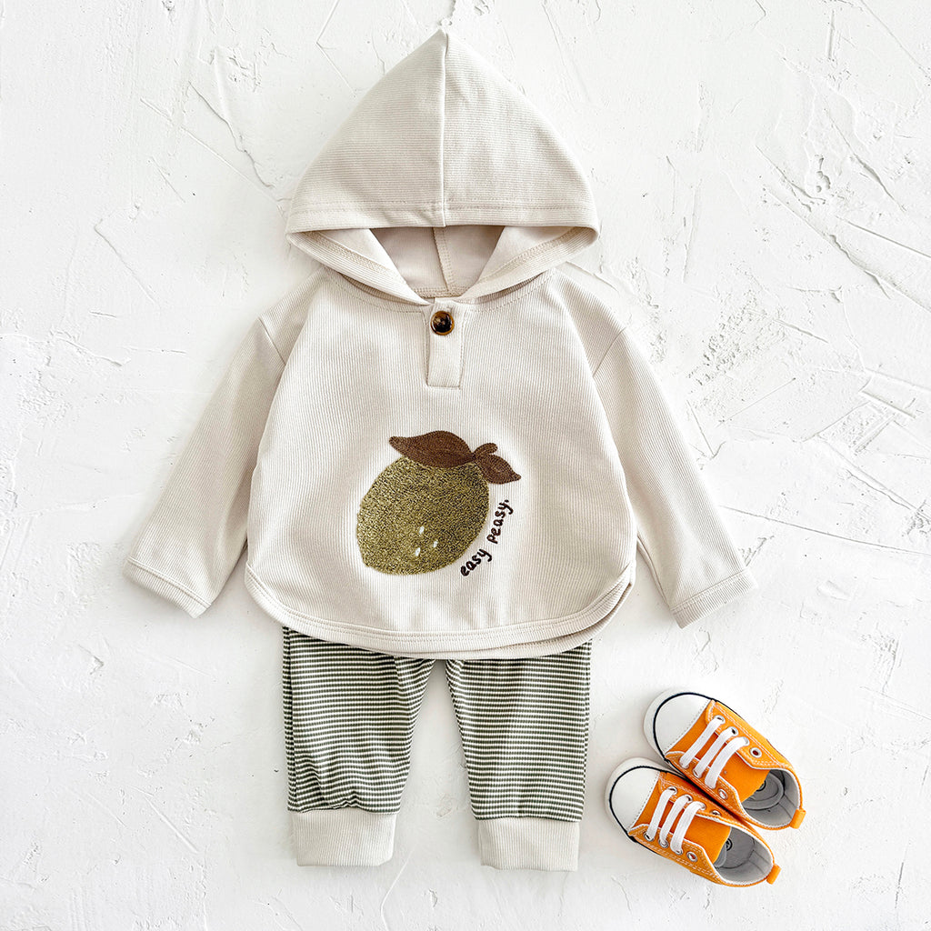 Fresh Baby Going-out Set Lemon Hooded Top Striped Cuff Harem Pants