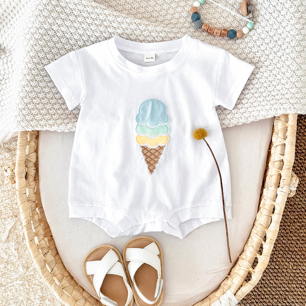 Summer Cute Cartoon White Ice Cream Print Set