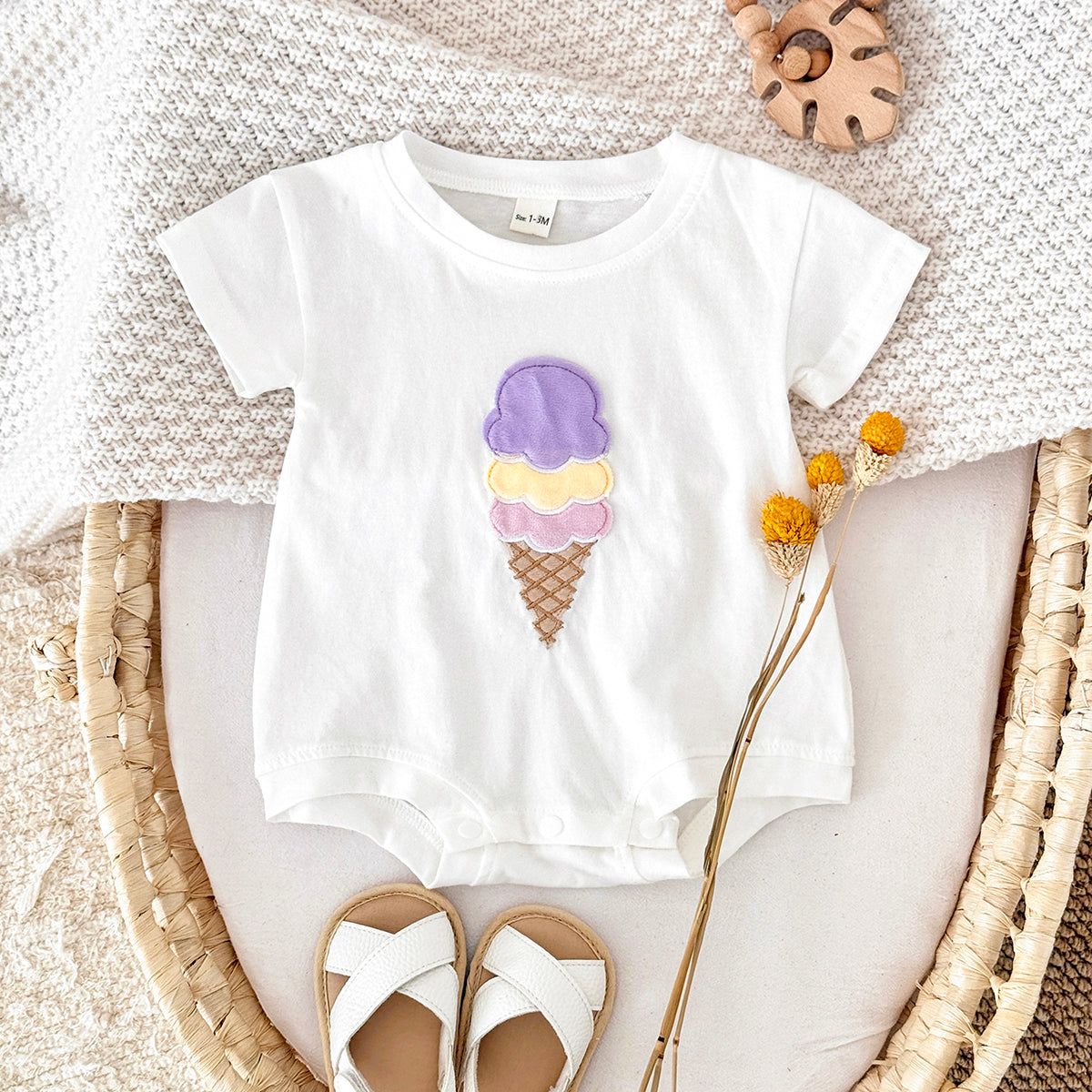 Summer Cute Cartoon White Ice Cream Print Set