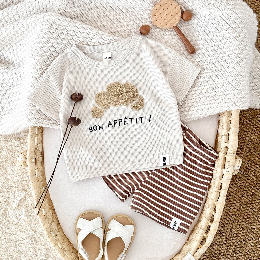 Summer Casual Cookie Towel Embroidery Short Sleeve Set