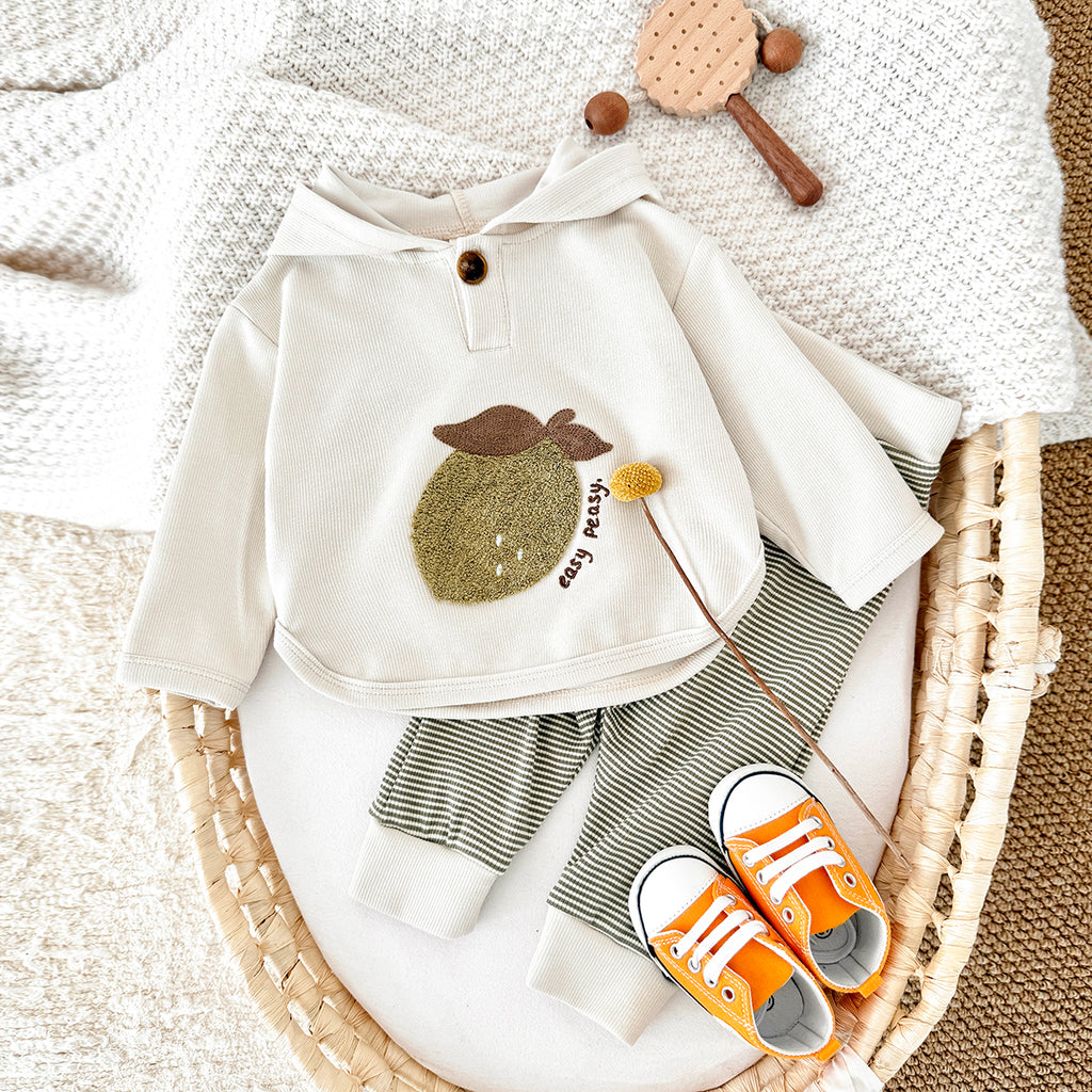 Fresh Baby Going-out Set Lemon Hooded Top Striped Cuff Harem Pants