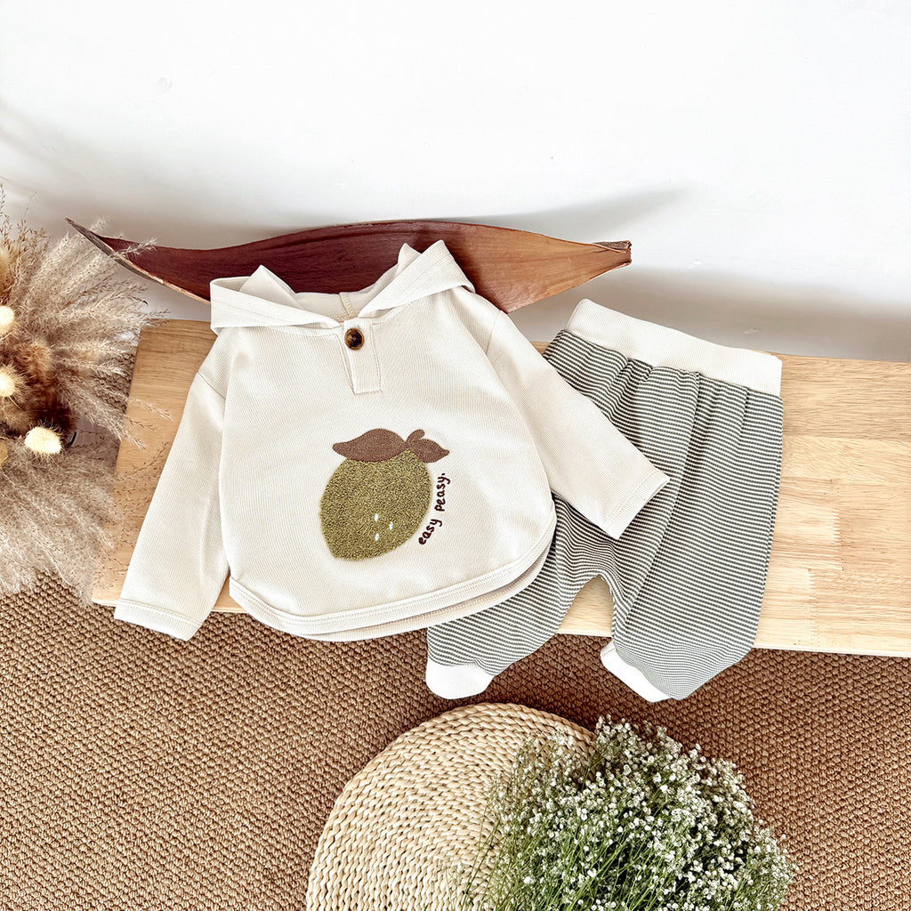 Fresh Baby Going-out Set Lemon Hooded Top Striped Cuff Harem Pants