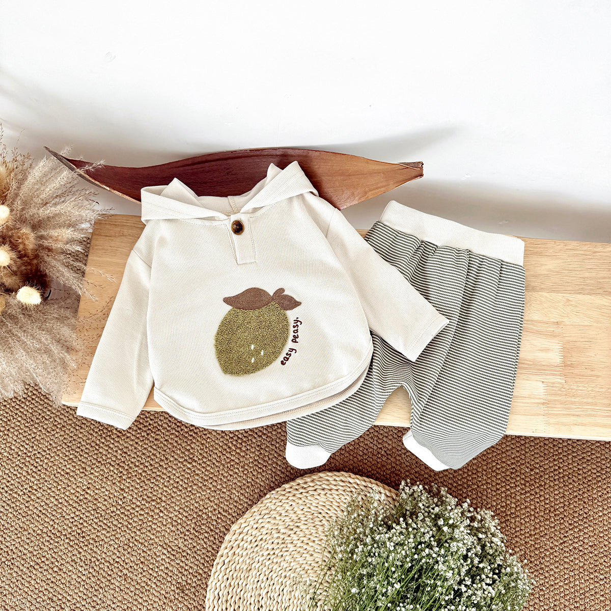 Fresh Baby Going-out Set Lemon Hooded Top Striped Cuff Harem Pants