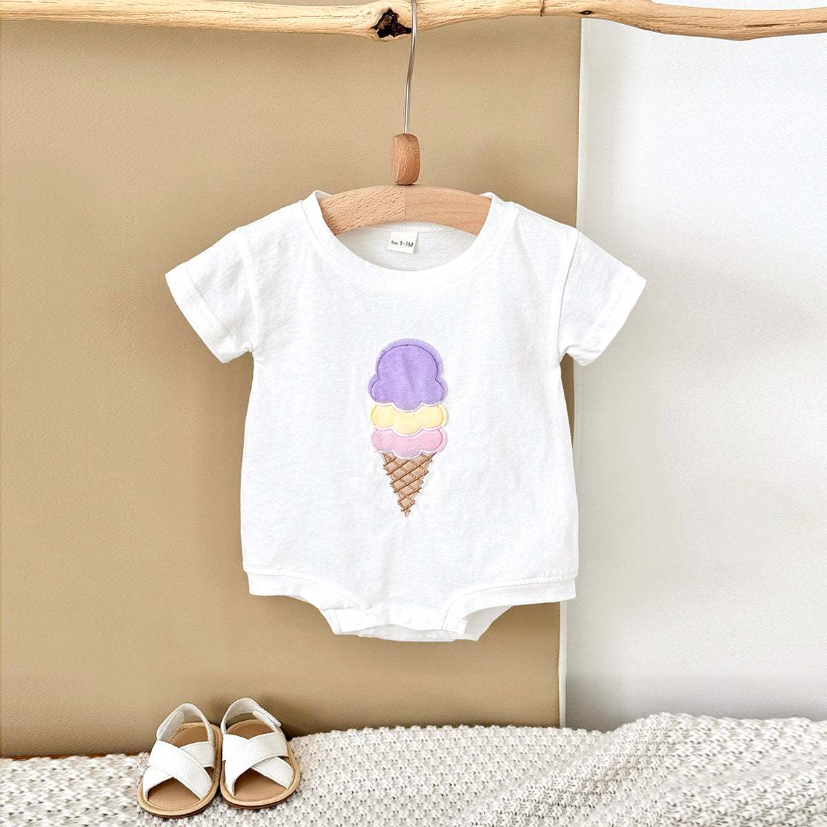 Summer Cute Cartoon White Ice Cream Print Set