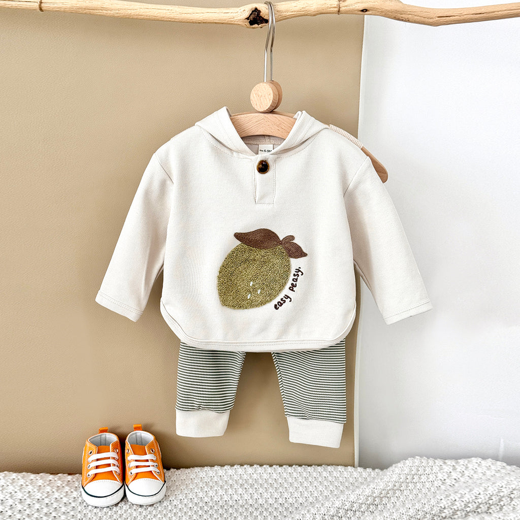 Fresh Baby Going-out Set Lemon Hooded Top Striped Cuff Harem Pants