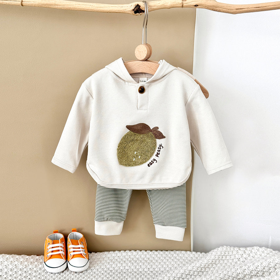 Fresh Baby Going-out Set Lemon Hooded Top Striped Cuff Harem Pants