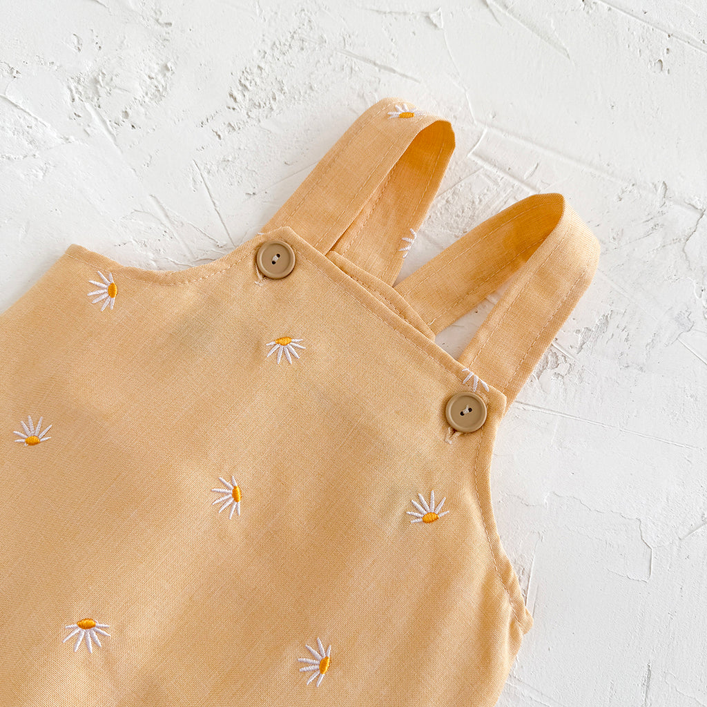 Summer Brown Floral Embroidery Dress for Baby Girls