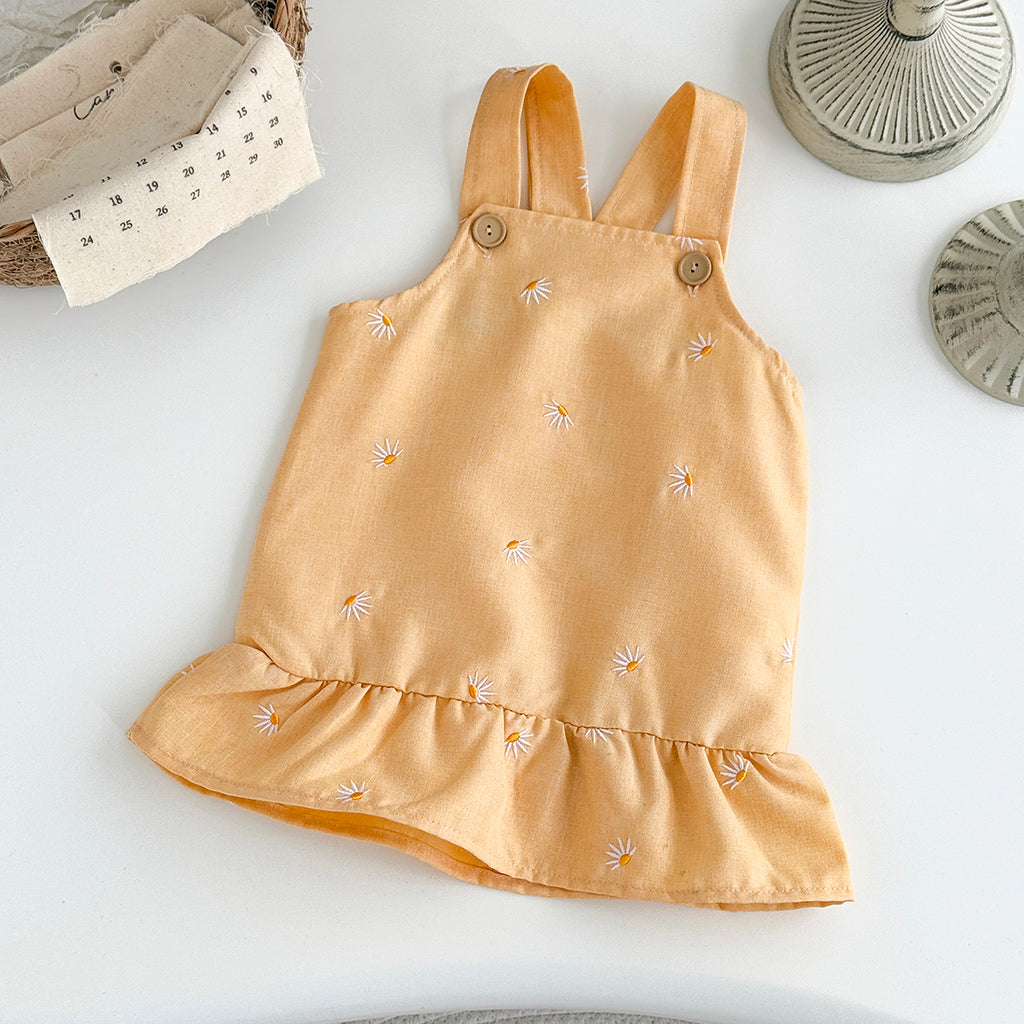 Summer Brown Floral Embroidery Dress for Baby Girls