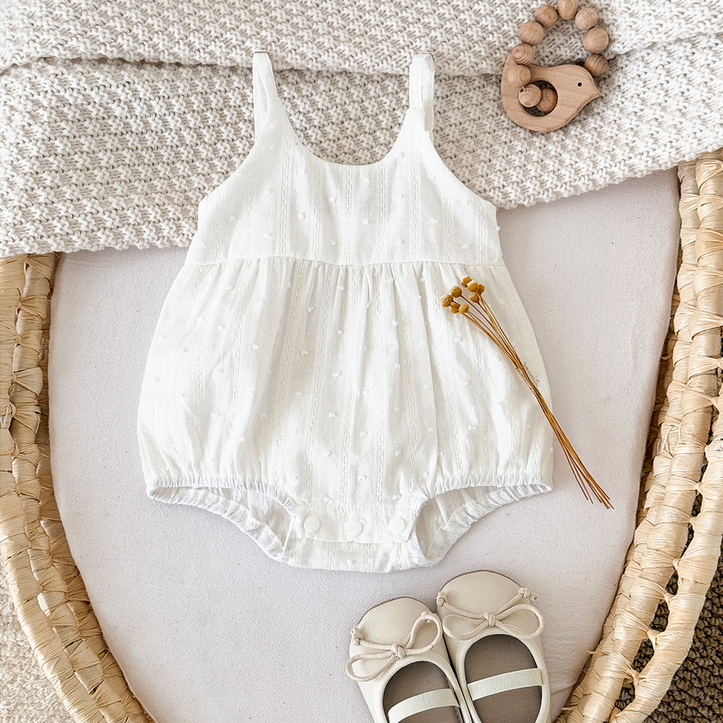 Summer White Cami Romper for Baby Girls