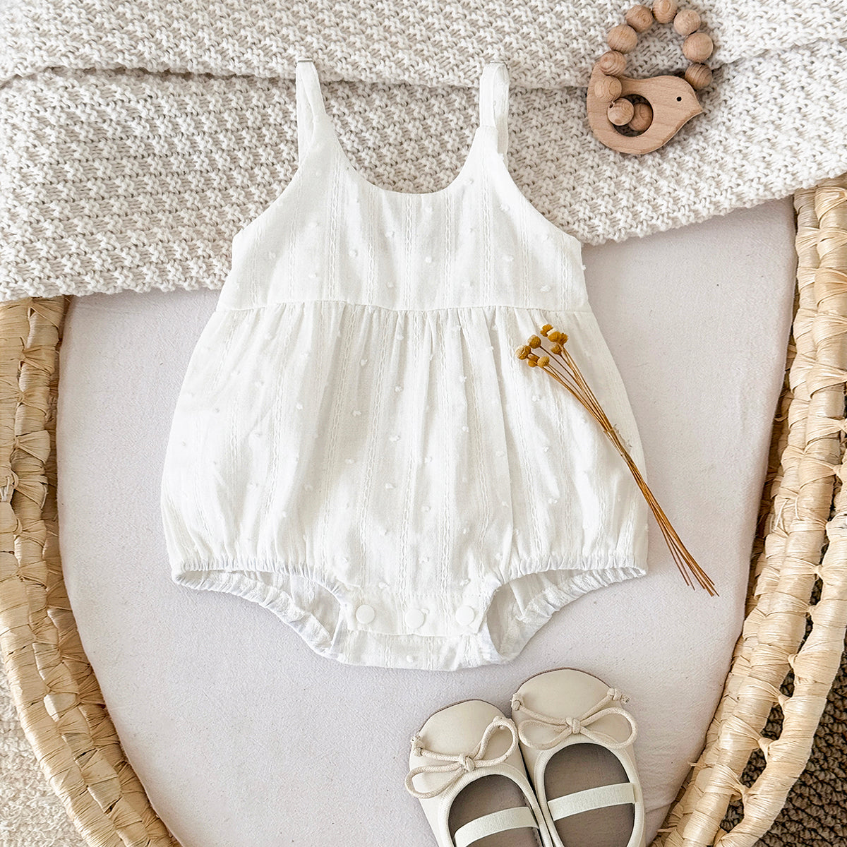 Summer White Cami Romper for Baby Girls
