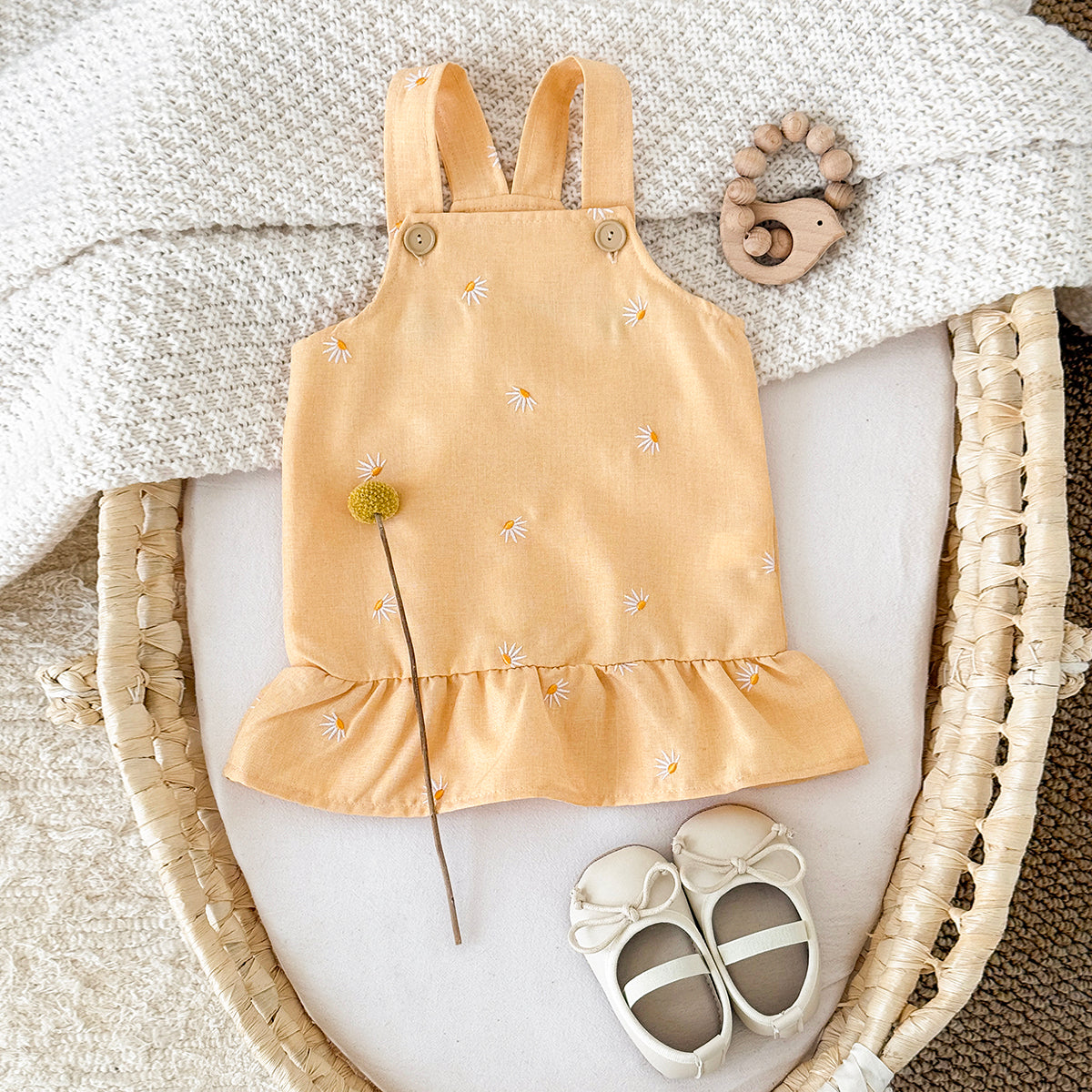 Summer Brown Floral Embroidery Dress for Baby Girls