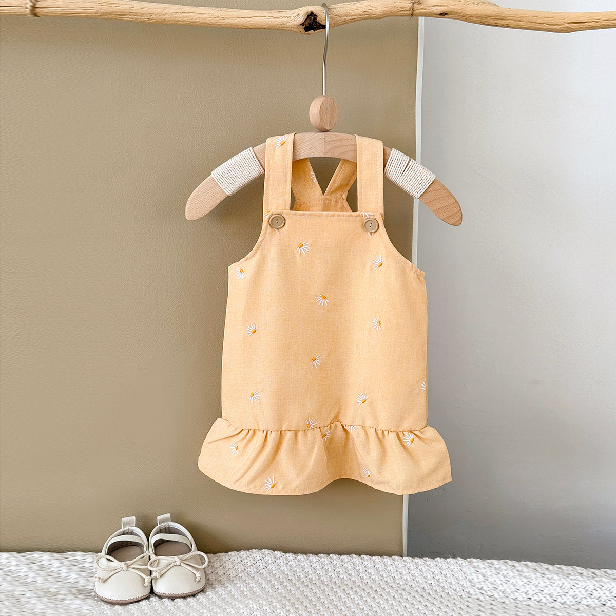 Summer Brown Floral Embroidery Dress for Baby Girls