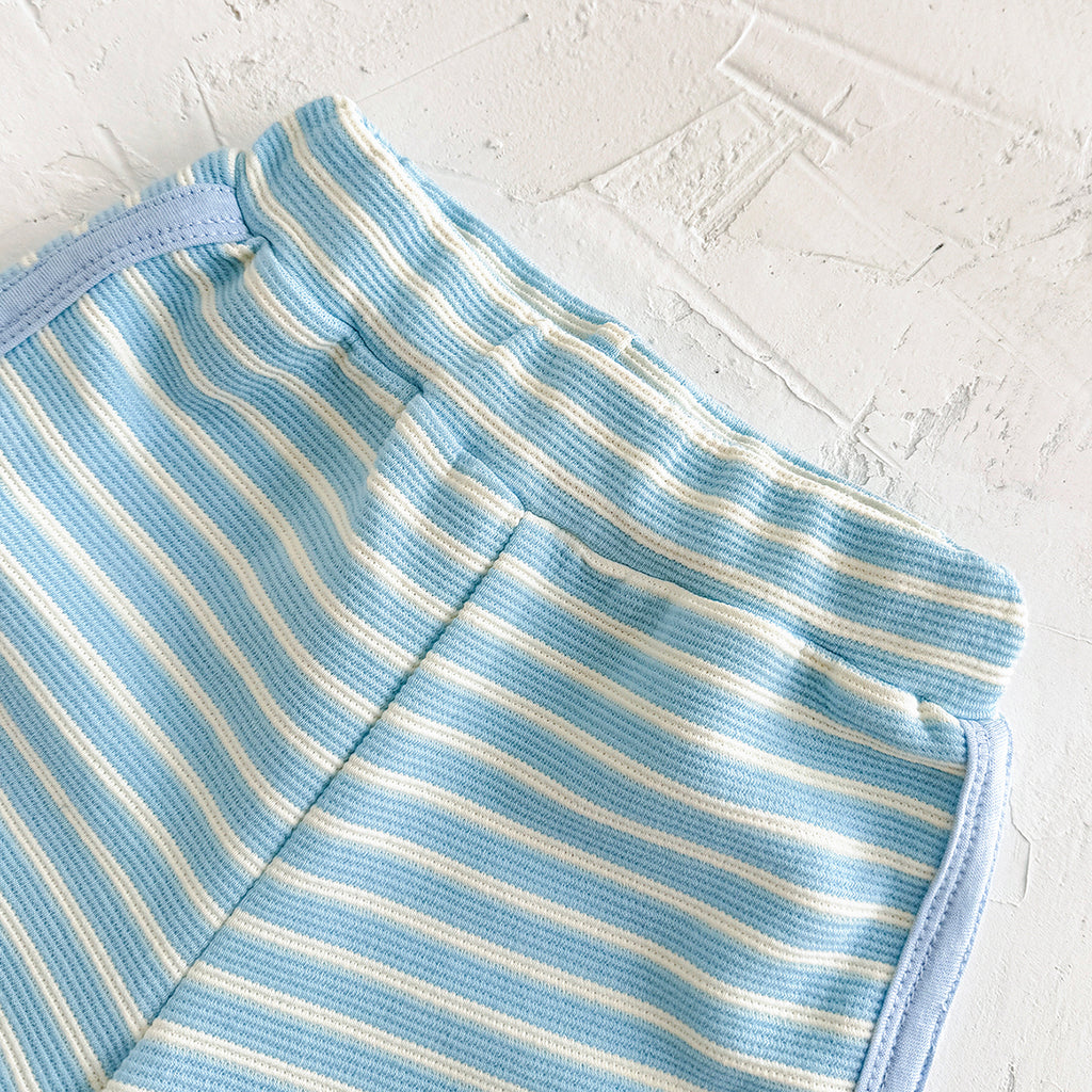 Summer Casual Striped Short Sleeve Set with Chest Pockets