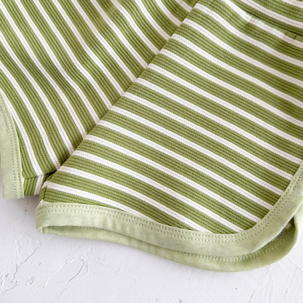 Summer Casual Striped Short Sleeve Set with Chest Pockets