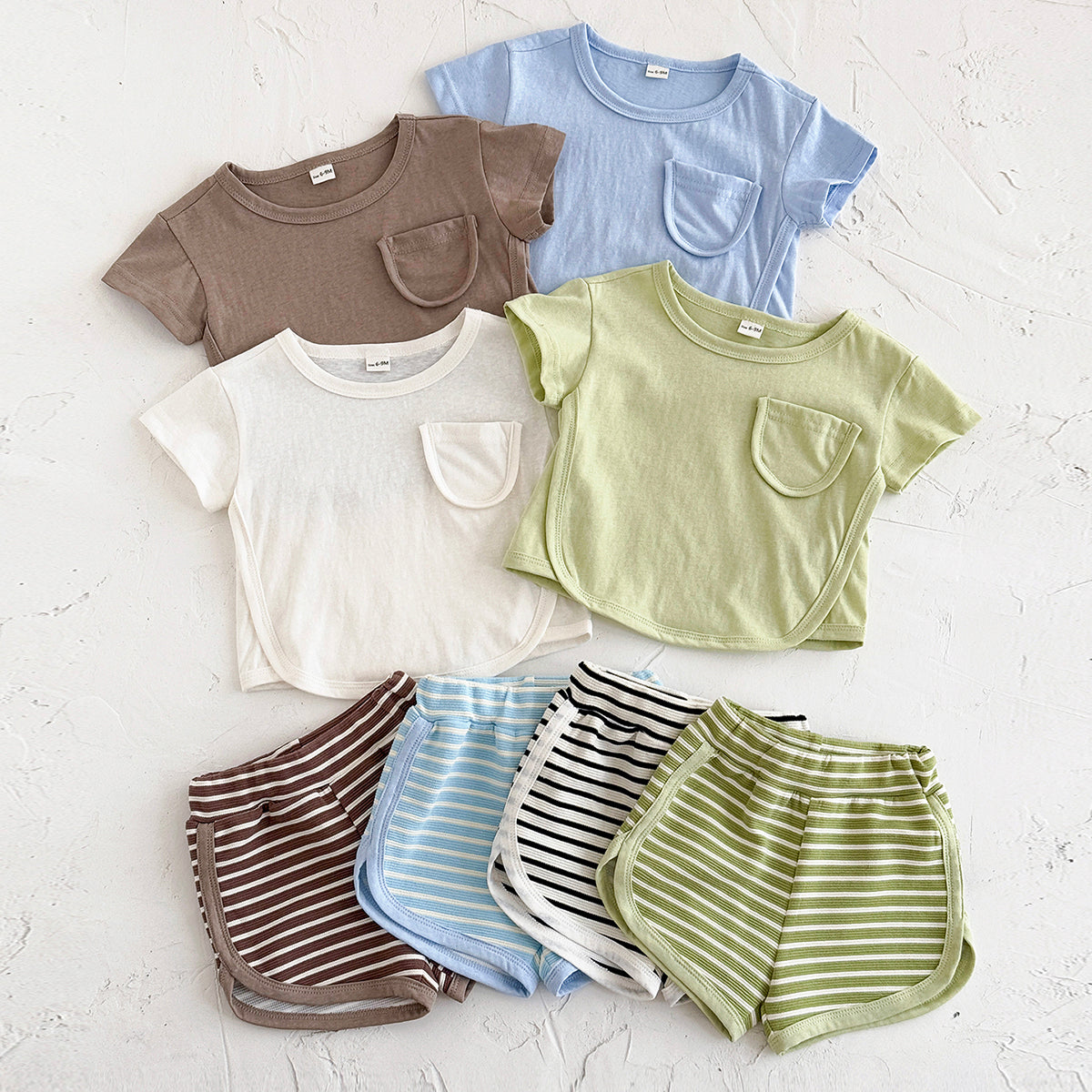 Summer Casual Striped Short Sleeve Set with Chest Pockets