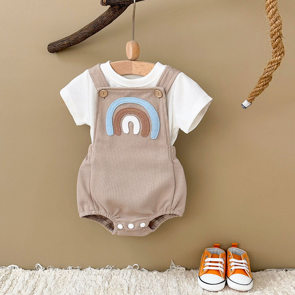 Summer Rainbow Applique Short Sleeve Romper Set