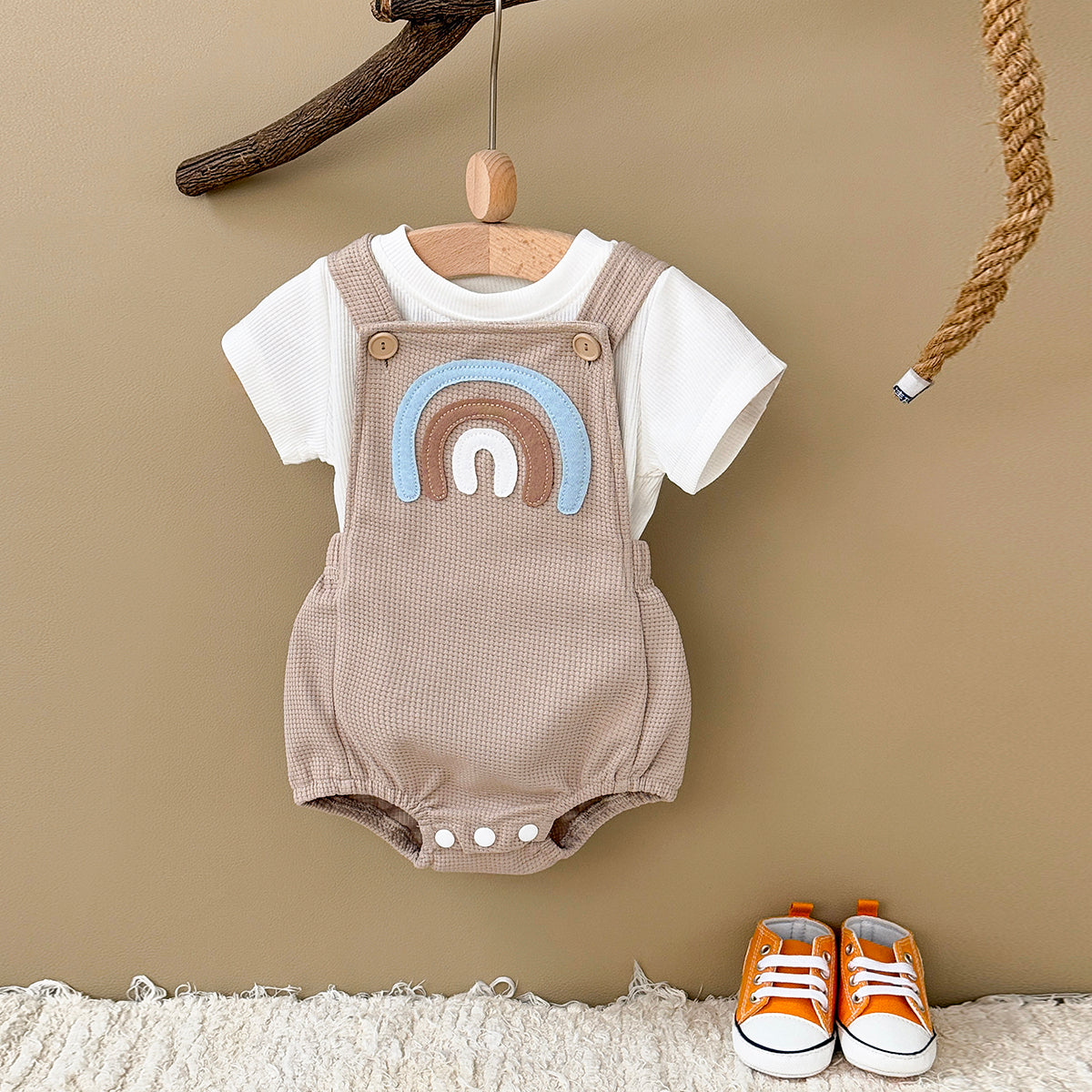 Summer Rainbow Applique Short Sleeve Romper Set