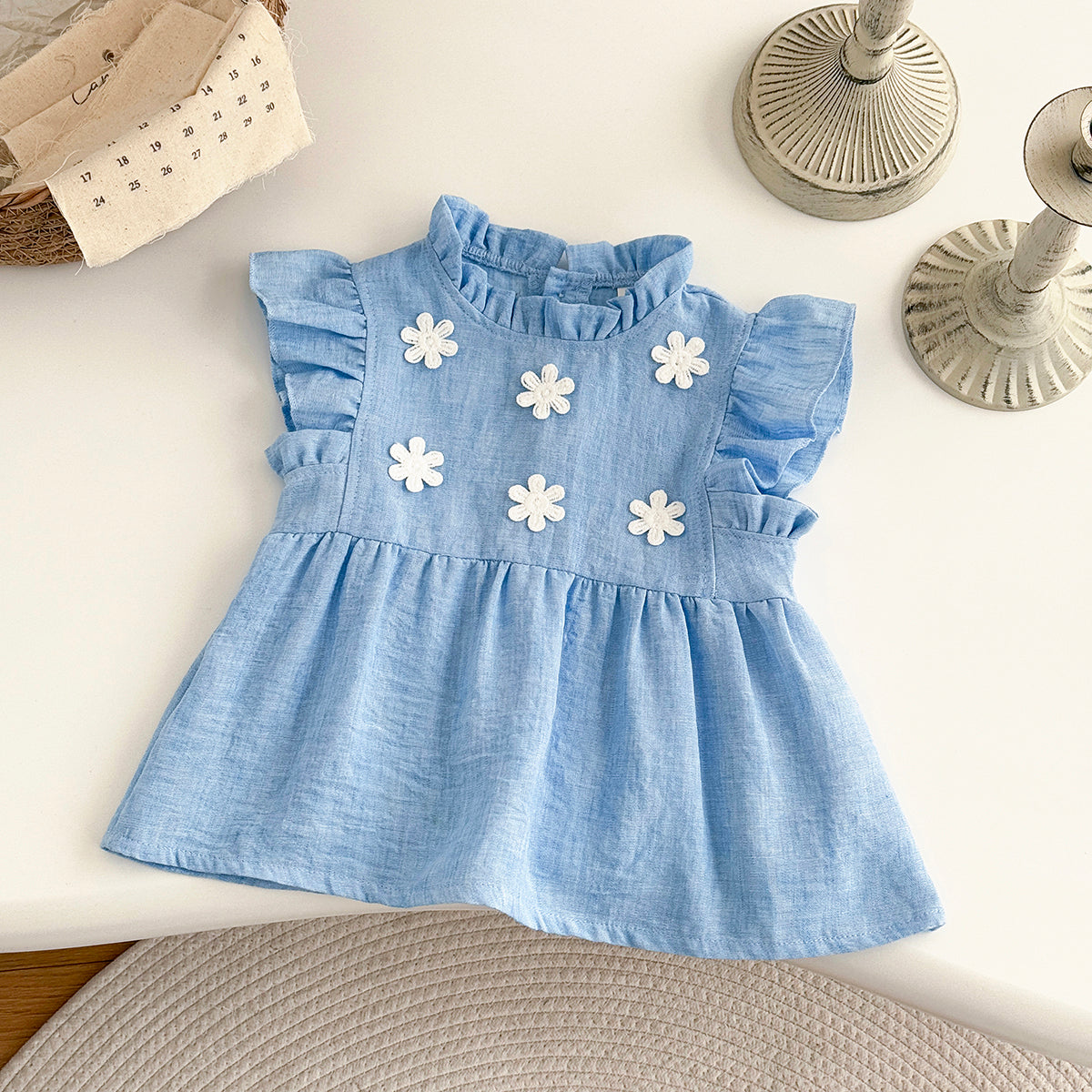 Summer Blue Floral Dress for Baby Girls