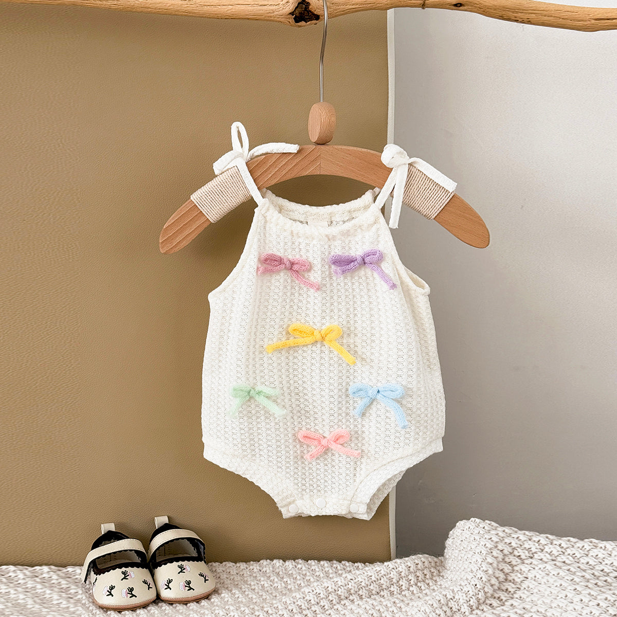 Summer Bow Tie Strap Romper for Baby Girls