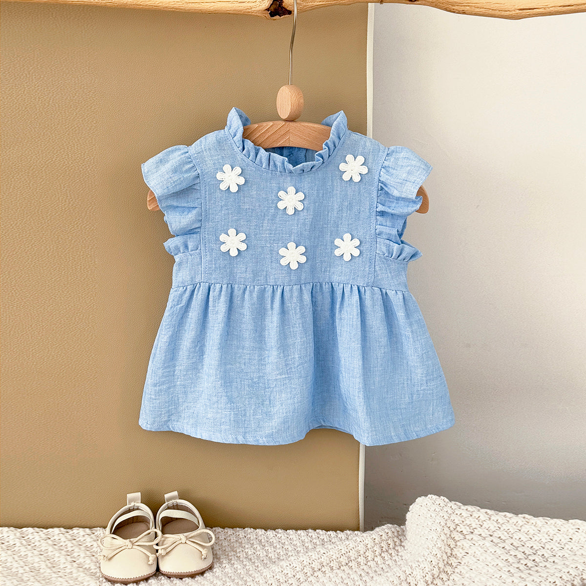 Summer Blue Floral Dress for Baby Girls