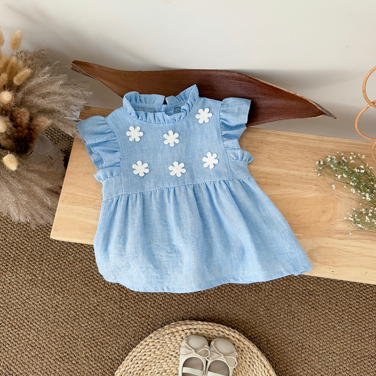 Summer Blue Floral Dress for Baby Girls