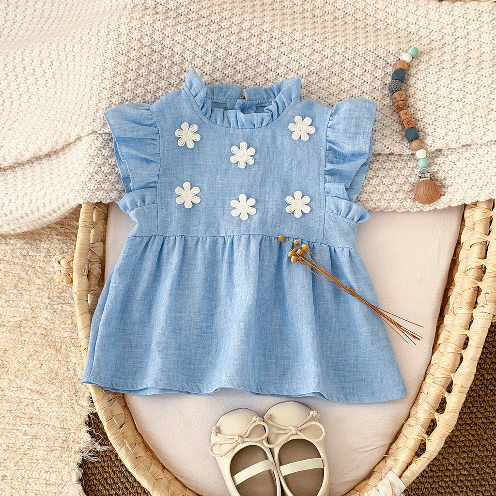 Summer Blue Floral Dress for Baby Girls