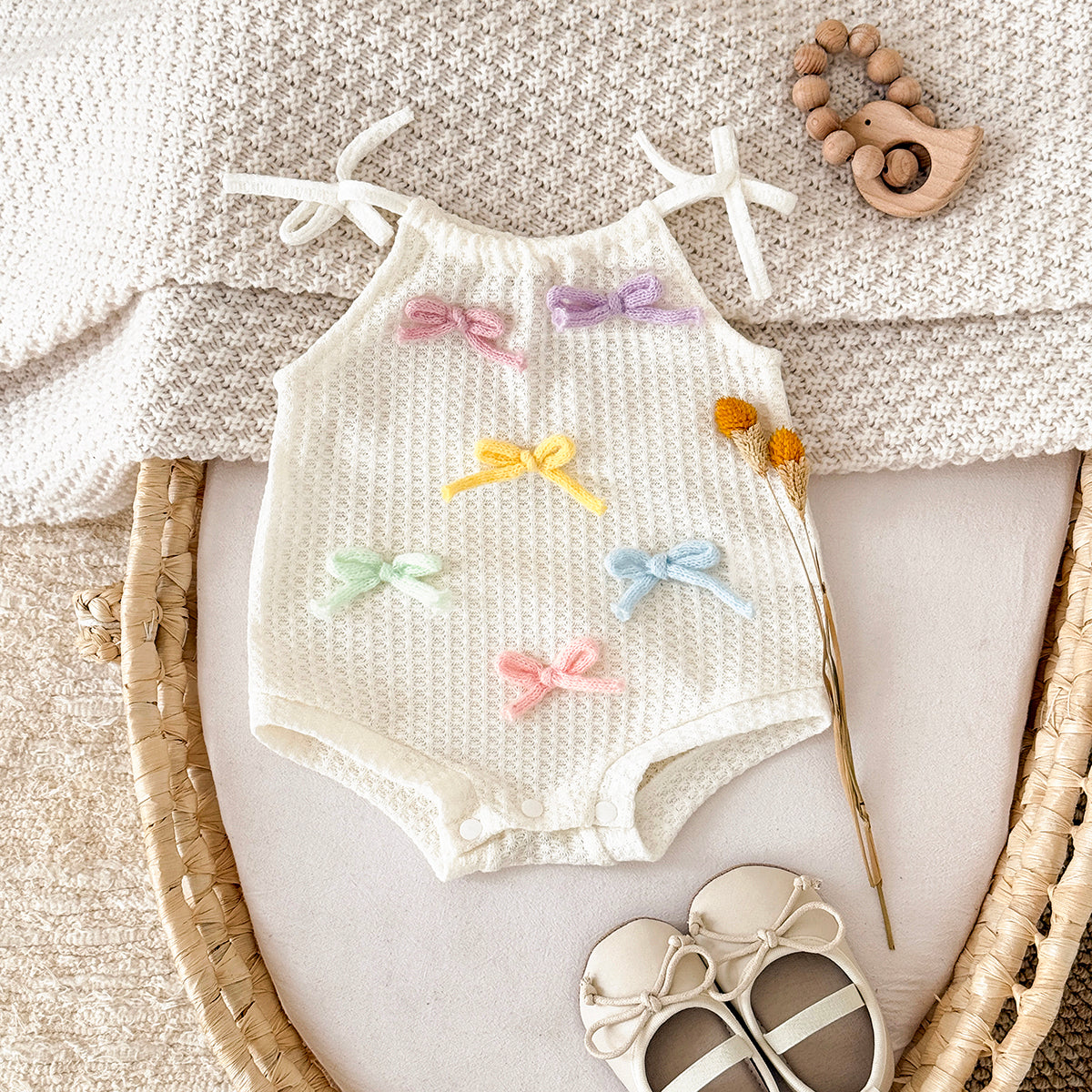 Summer Bow Tie Strap Romper for Baby Girls