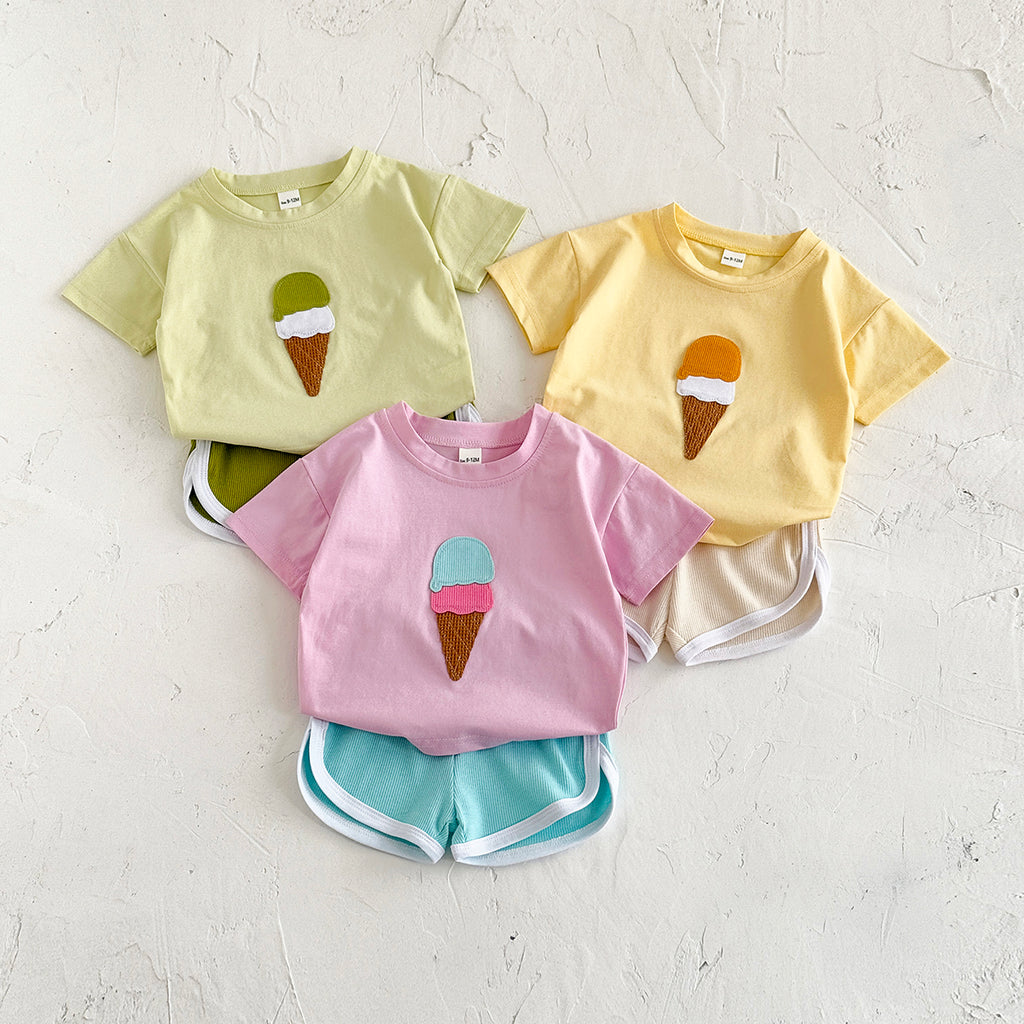 Summer Ice Cream Applique Short Sleeve Set
