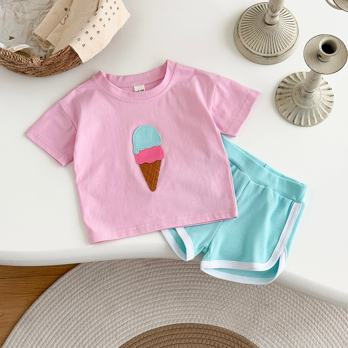 Summer Ice Cream Applique Short Sleeve Set