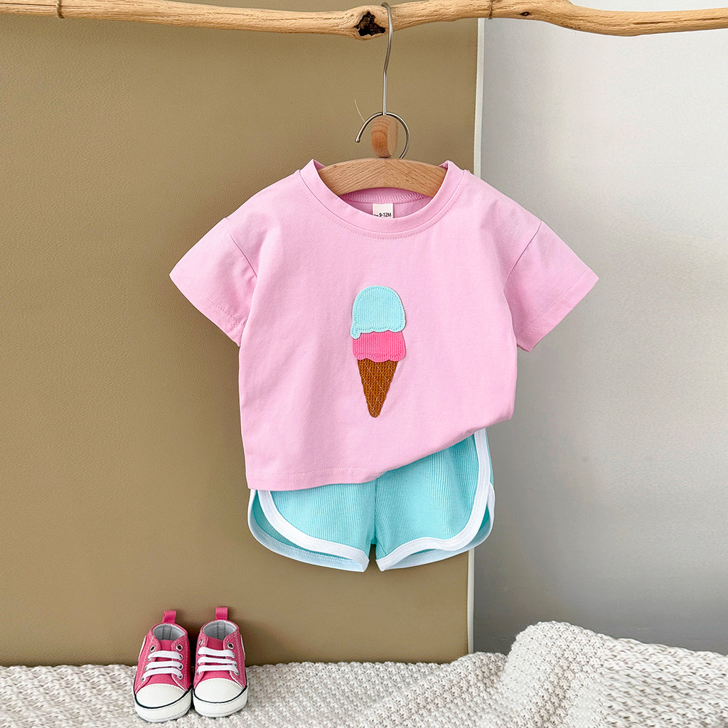 Summer Ice Cream Applique Short Sleeve Set