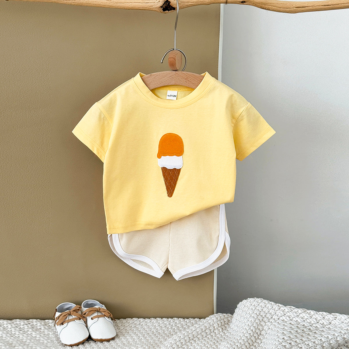 Summer Ice Cream Applique Short Sleeve Set