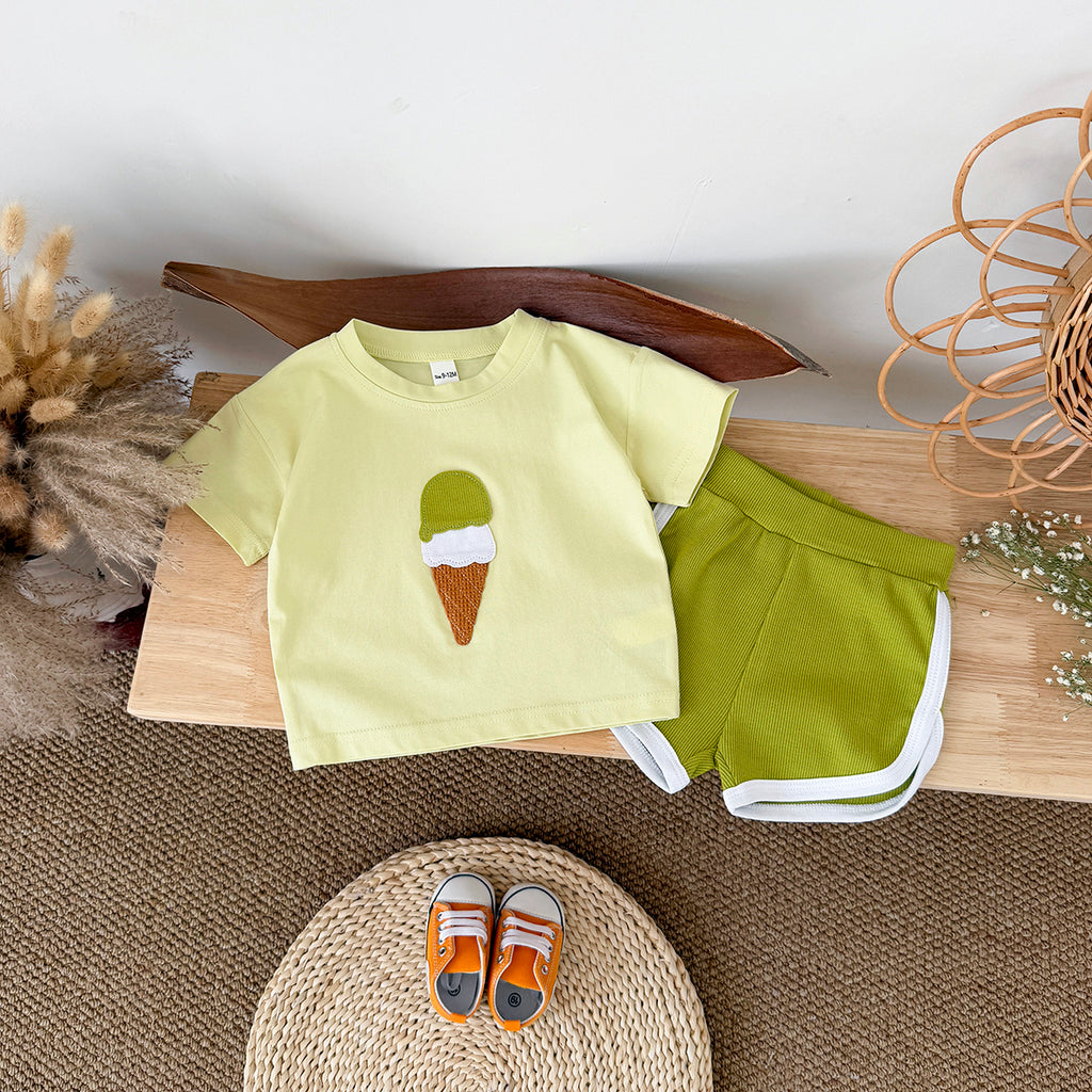 Summer Ice Cream Applique Short Sleeve Set