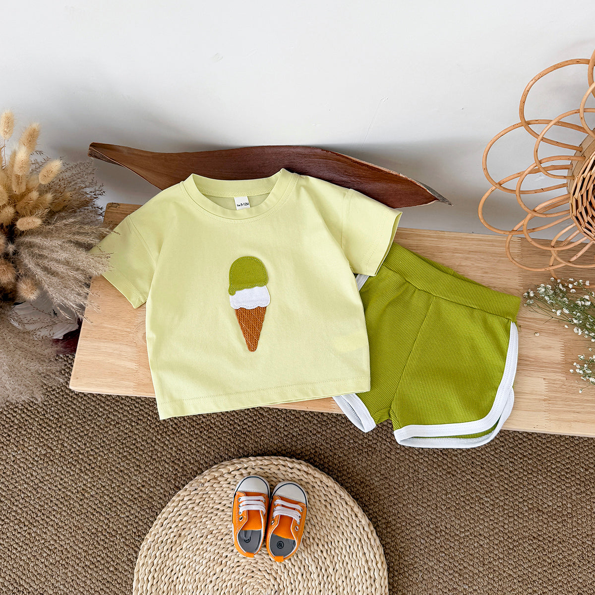 Summer Ice Cream Applique Short Sleeve Set