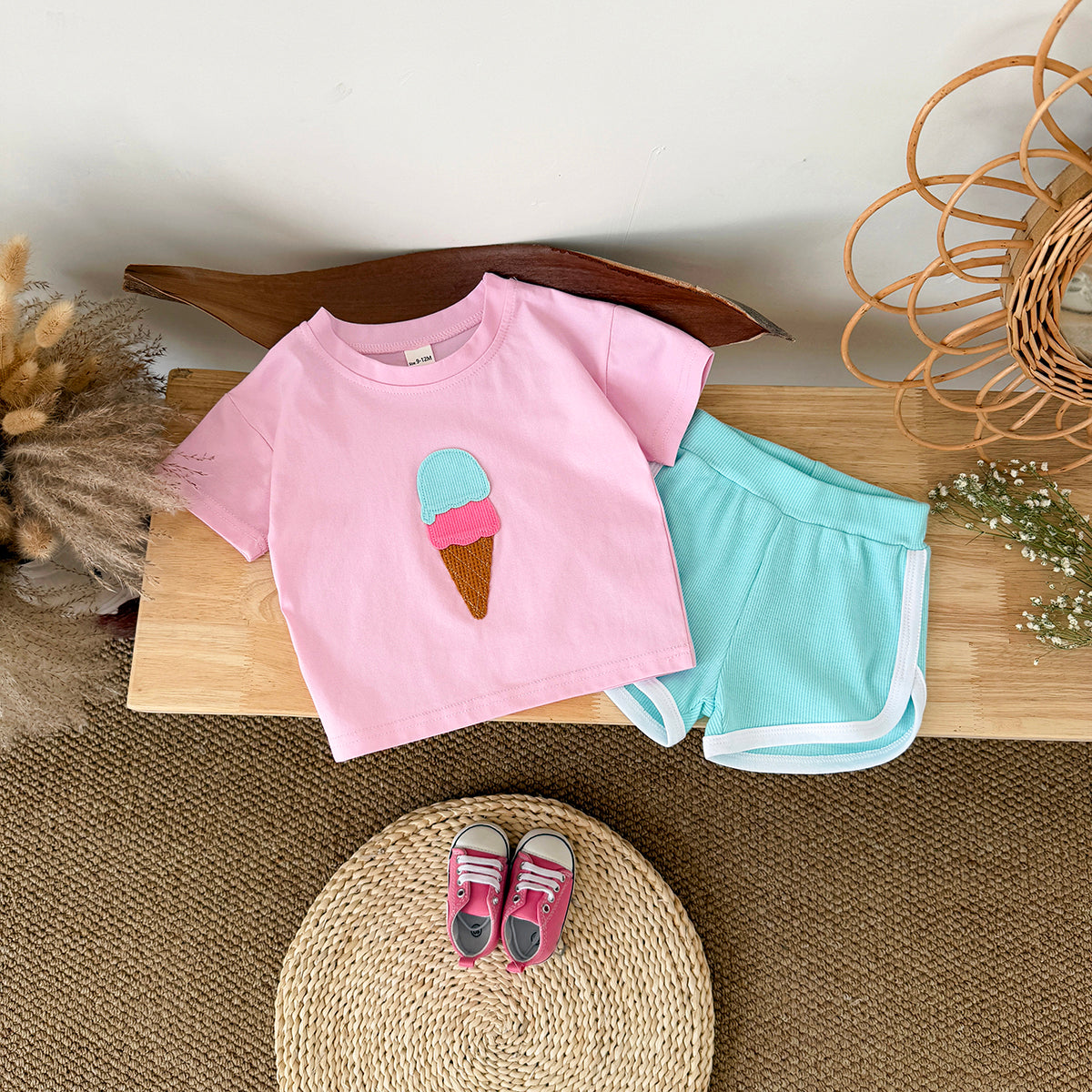 Summer Ice Cream Applique Short Sleeve Set