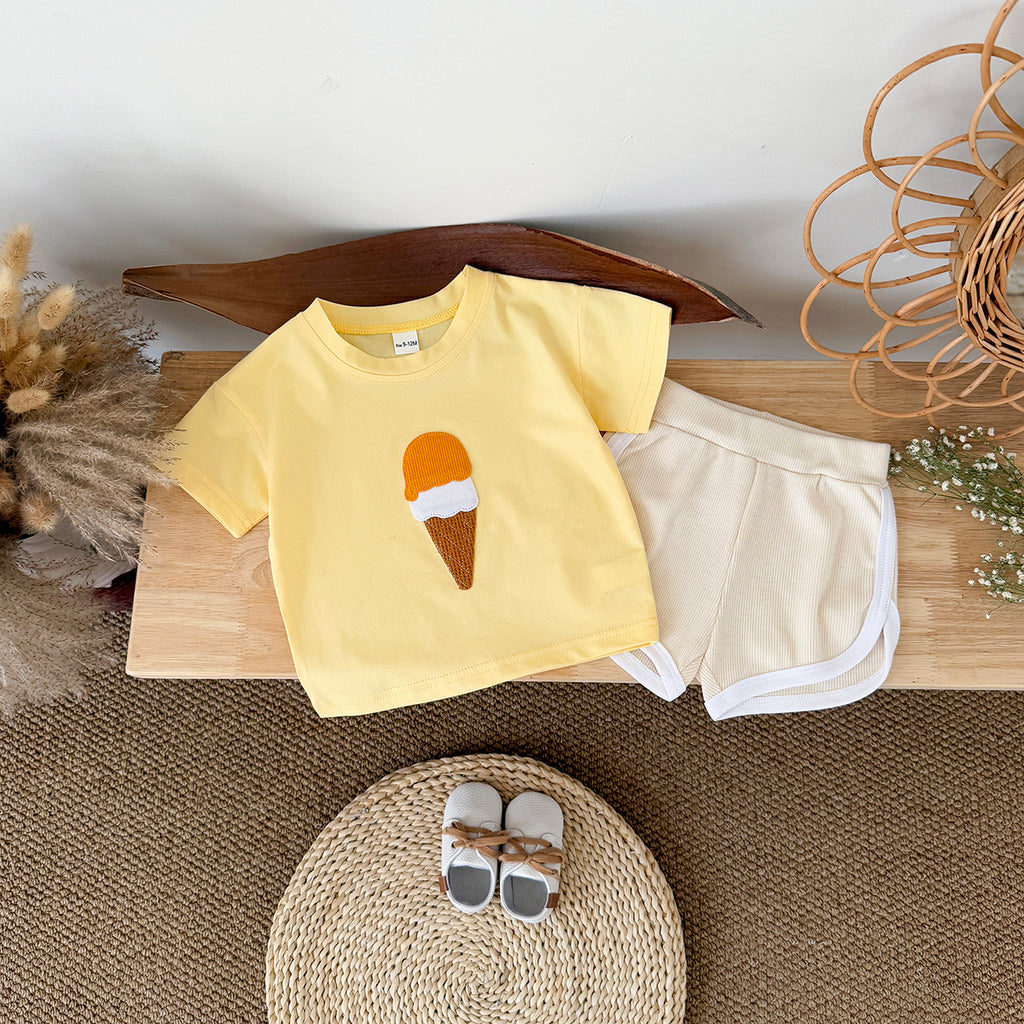 Summer Ice Cream Applique Short Sleeve Set