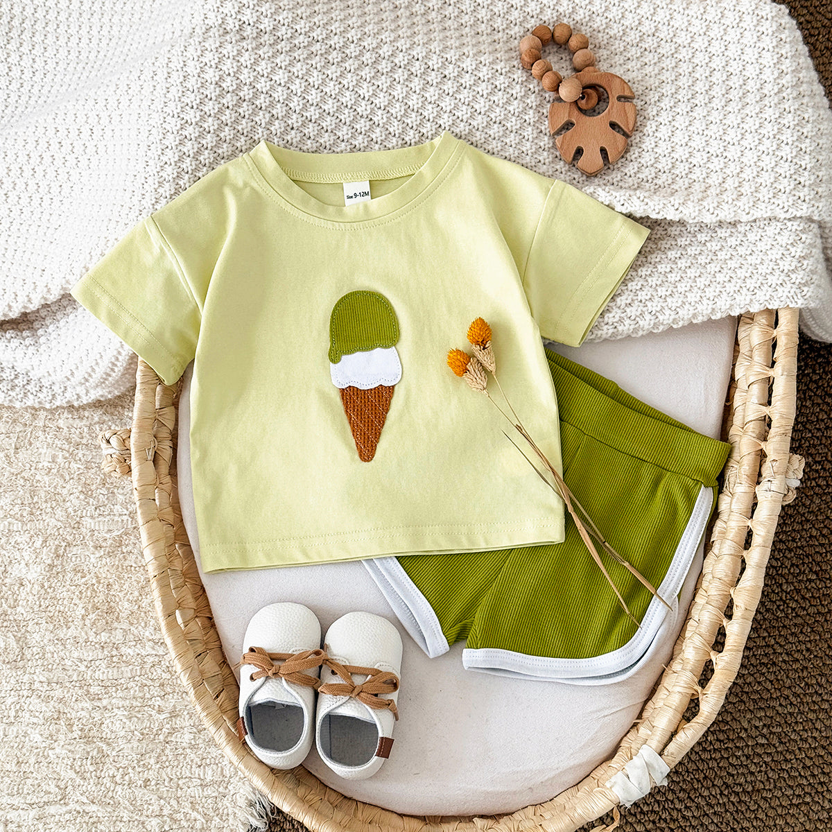 Summer Ice Cream Applique Short Sleeve Set