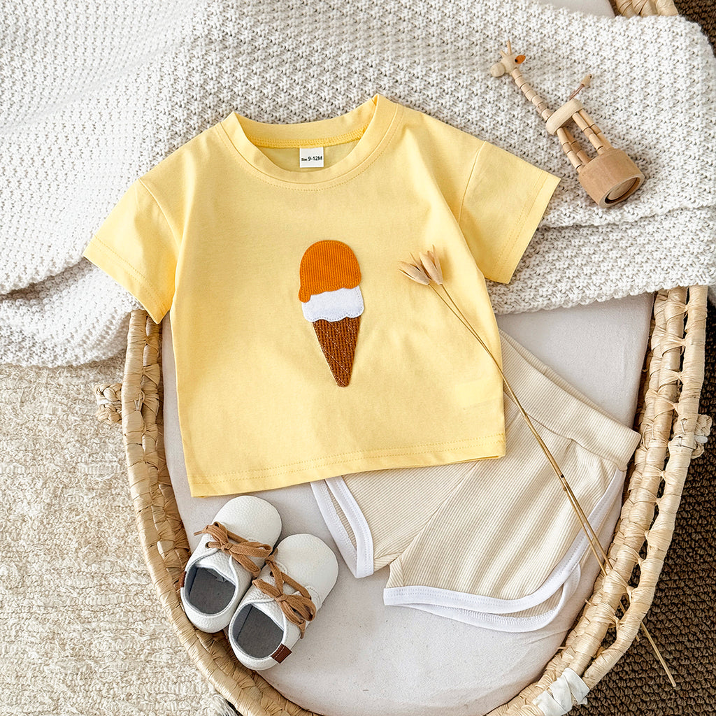 Summer Ice Cream Applique Short Sleeve Set