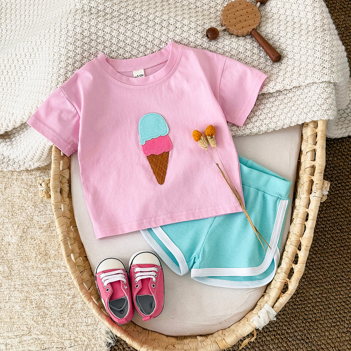 Summer Ice Cream Applique Short Sleeve Set
