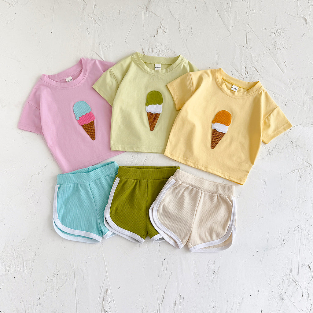 Summer Ice Cream Applique Short Sleeve Set