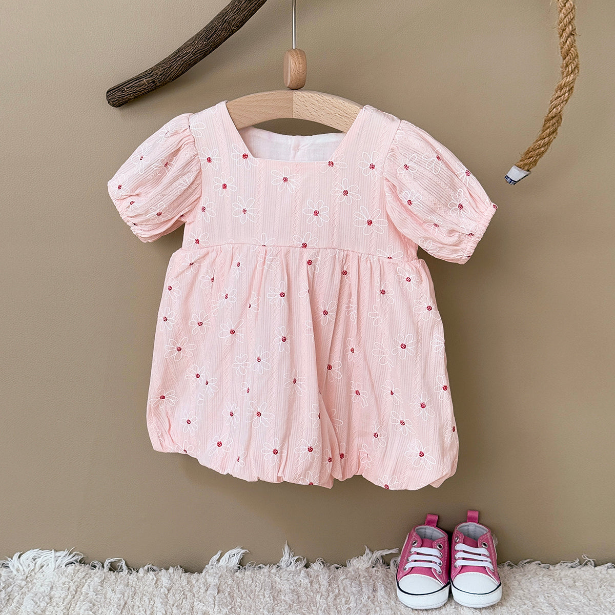 Summer Polka Dot Floral Romper Dress for Baby Girls