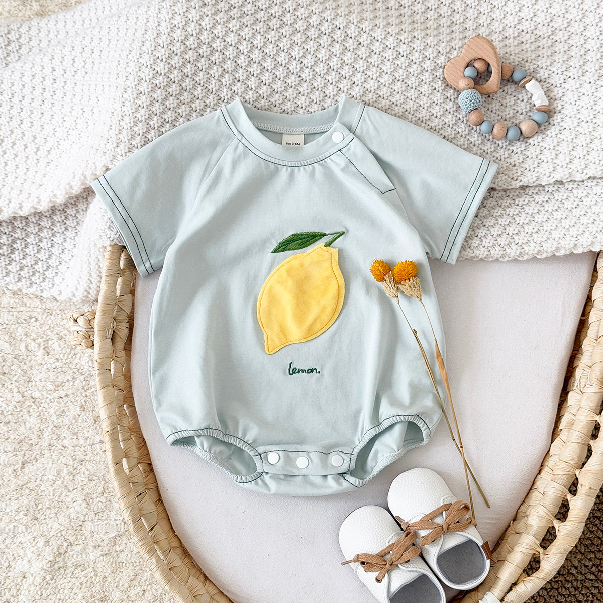 Summer Fruit Applique Embroidery Short Sleeve Romper