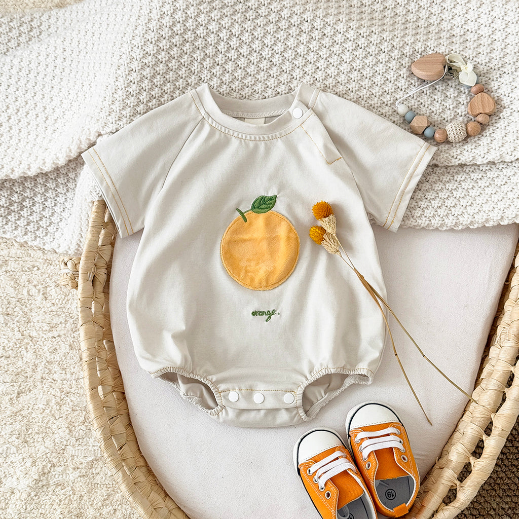 Summer Fruit Applique Embroidery Short Sleeve Romper