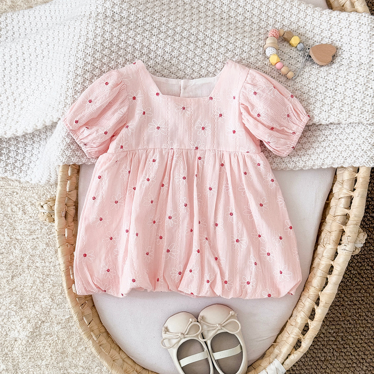 Summer Polka Dot Floral Romper Dress for Baby Girls