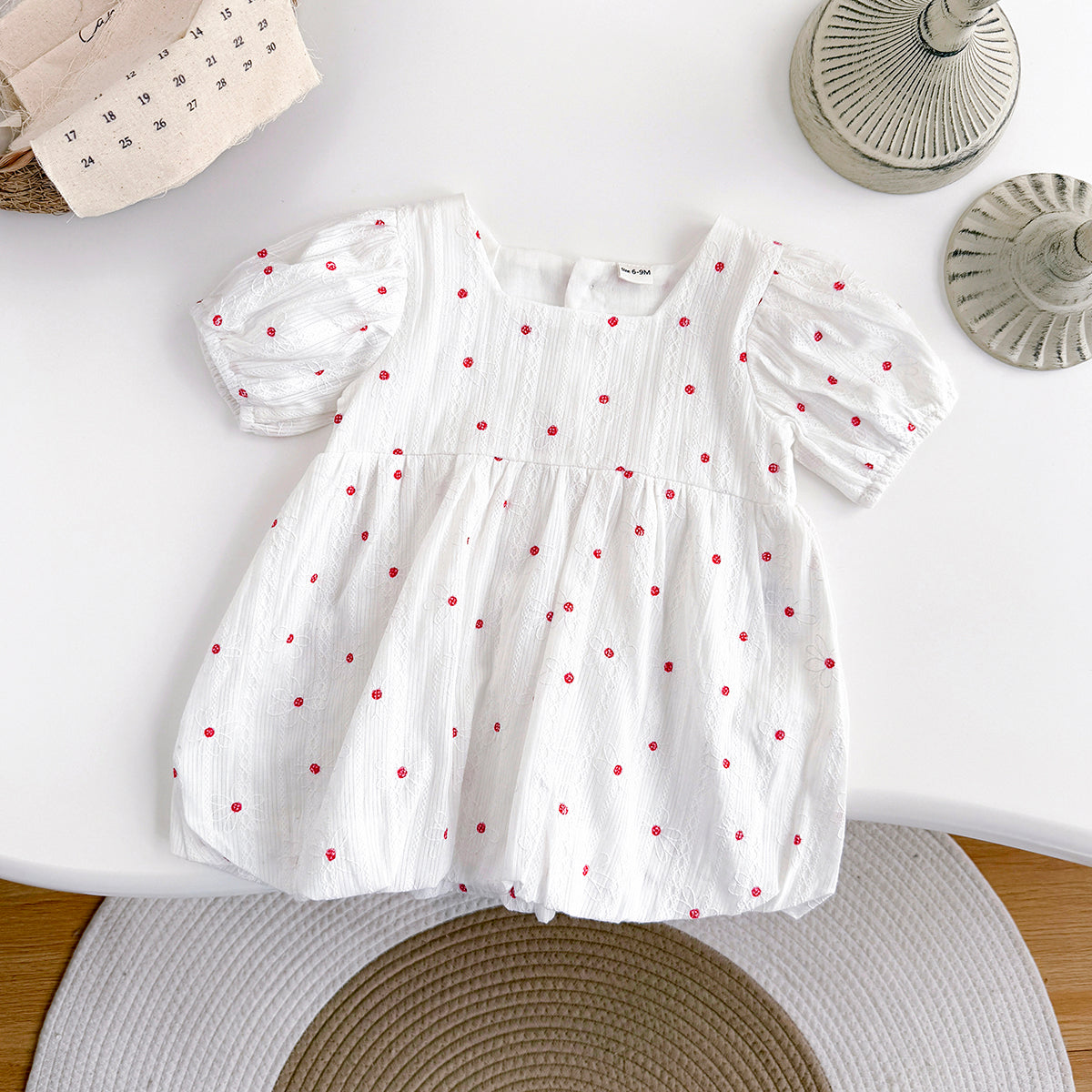 Summer Polka Dot Floral Romper Dress for Baby Girls