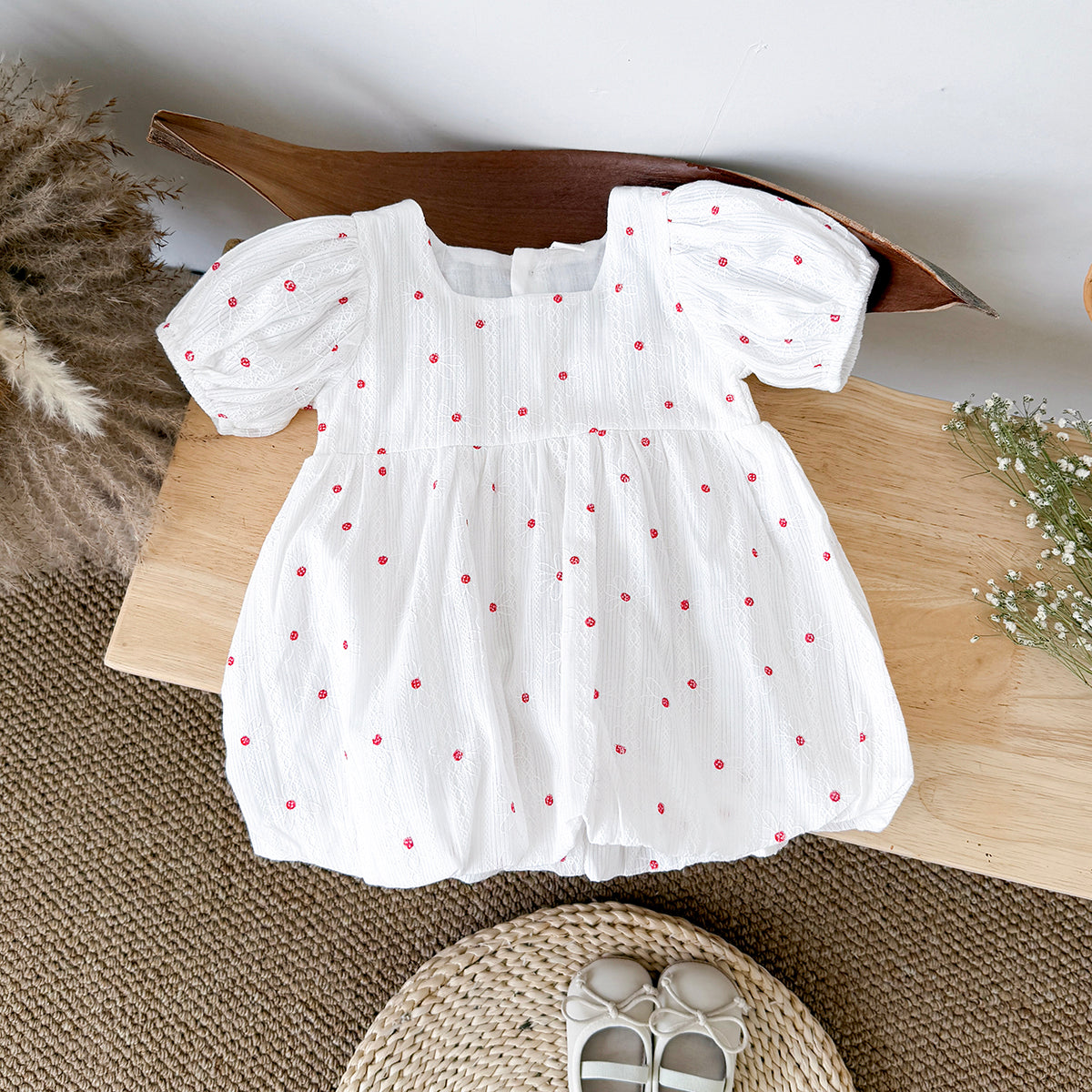 Summer Polka Dot Floral Romper Dress for Baby Girls