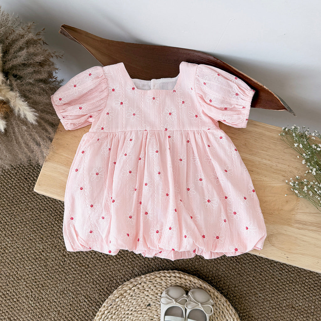 Summer Polka Dot Floral Romper Dress for Baby Girls